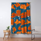 Festive Deco Flowers - Orange and Blue Floral Pattern Window Curtain Gallery Image 5