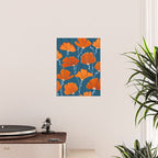 Festive Deco Flowers - Orange and Blue Floral Pattern Poster Gallery Image 2