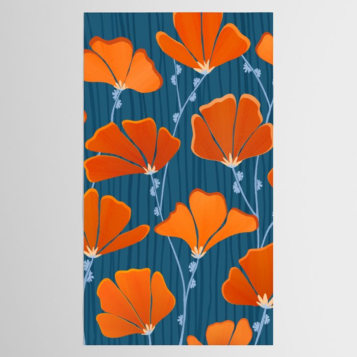 Festive Deco Flowers - Orange and Blue Floral Pattern Tablecloth Gallery Image 2