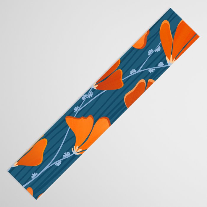 Festive Deco Flowers - Orange and Blue Floral Pattern Table Runner Gallery Image 3