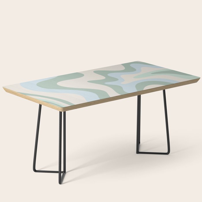 Retro Liquid Swirl Abstract Pattern Celadon Green Baby Blue Beige Coffee Table Gallery Image 1