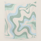 Retro Liquid Swirl Abstract Pattern Celadon Green Baby Blue Beige Wall Tapestry Gallery Image 4