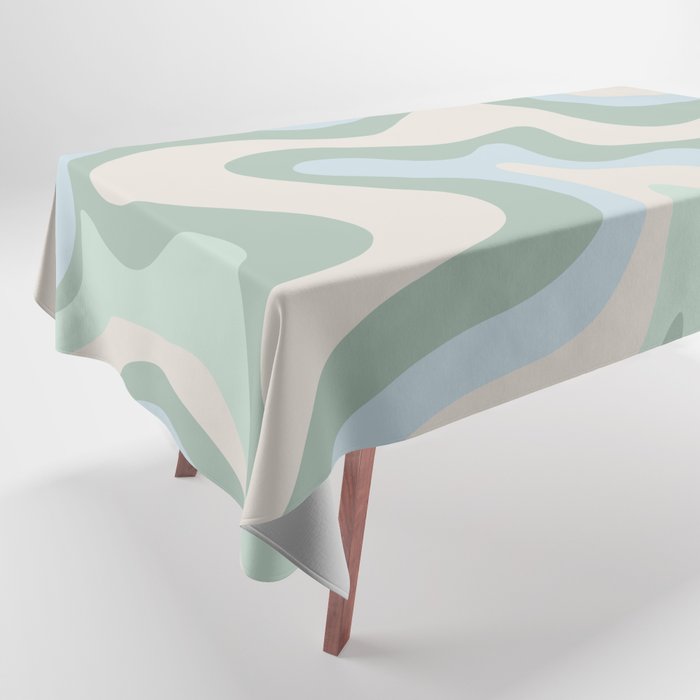 Retro Liquid Swirl Abstract Pattern Celadon Green Baby Blue Beige Tablecloth Gallery Image 1