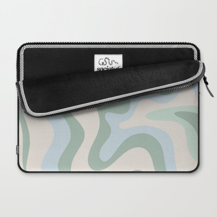 Retro Liquid Swirl Abstract Pattern Celadon Green Baby Blue Beige Laptop Sleeve Gallery Image 2