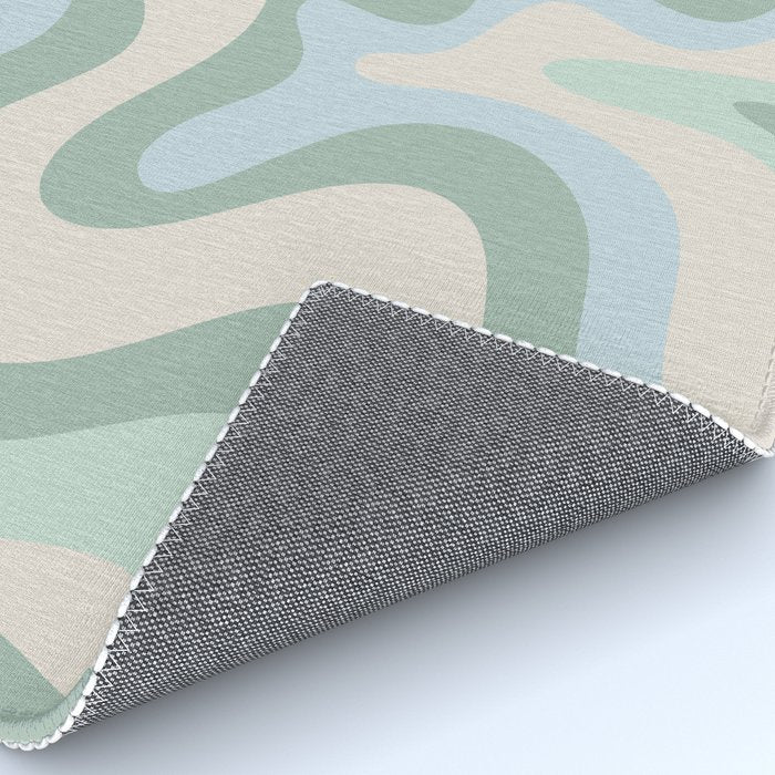 Retro Liquid Swirl Abstract Pattern Celadon Green Baby Blue Beige Rug Gallery Image 4