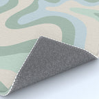 Retro Liquid Swirl Abstract Pattern Celadon Green Baby Blue Beige Rug Gallery Image 4