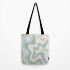 Retro Liquid Swirl Abstract Pattern Celadon Green Baby Blue Beige Tote Bag Gallery Image 2