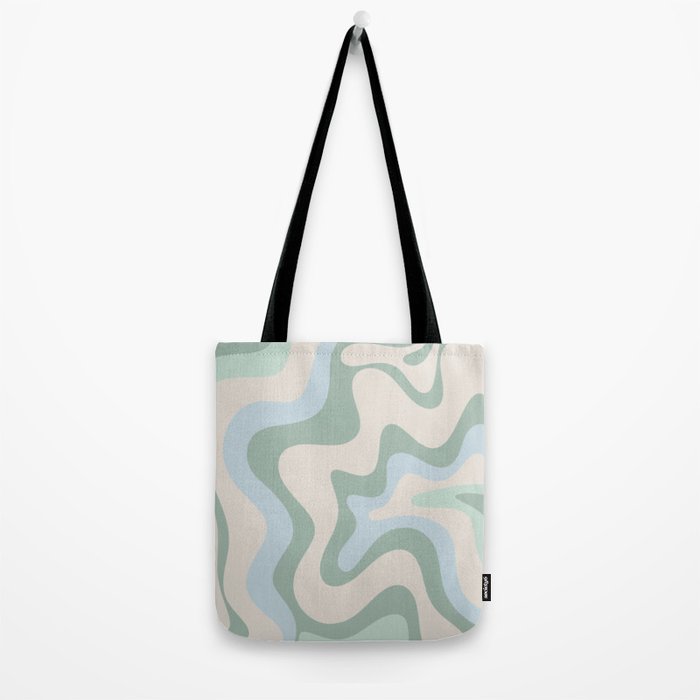 Retro Liquid Swirl Abstract Pattern Celadon Green Baby Blue Beige Tote Bag Gallery Image 2