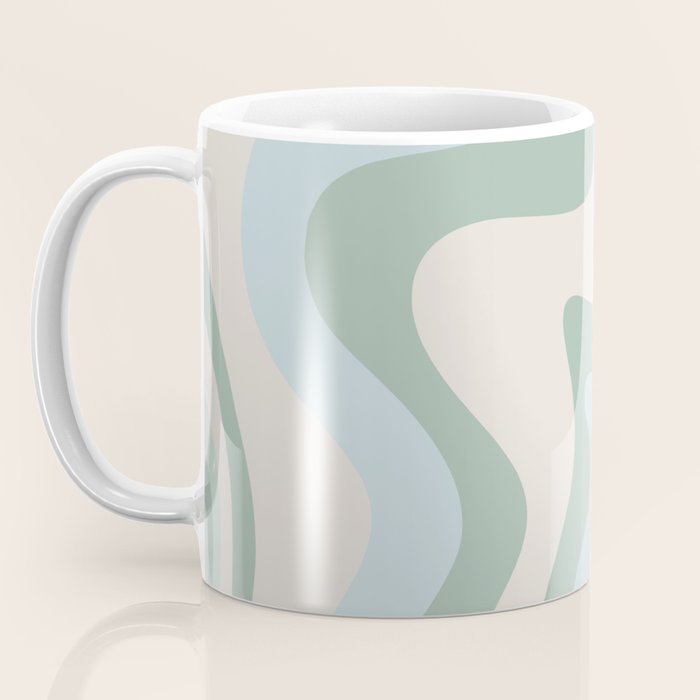 Retro Liquid Swirl Abstract Pattern Celadon Green Baby Blue Beige Coffee Mug Gallery Image 3