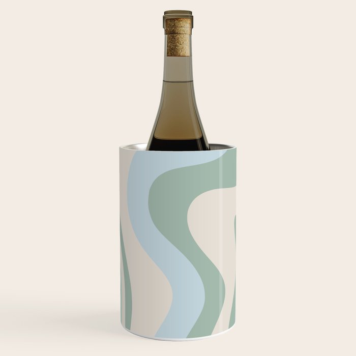 Retro Liquid Swirl Abstract Pattern Celadon Green Baby Blue Beige Wine Chiller Gallery Image 2