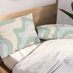 Retro Liquid Swirl Abstract Pattern Celadon Green Baby Blue Beige Pillow Sham Gallery Image 2