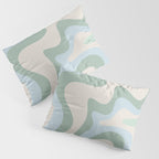 Retro Liquid Swirl Abstract Pattern Celadon Green Baby Blue Beige Pillow Sham Gallery Image 3