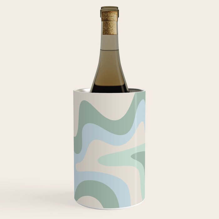 Retro Liquid Swirl Abstract Pattern Celadon Green Baby Blue Beige Wine Chiller Gallery Image 3