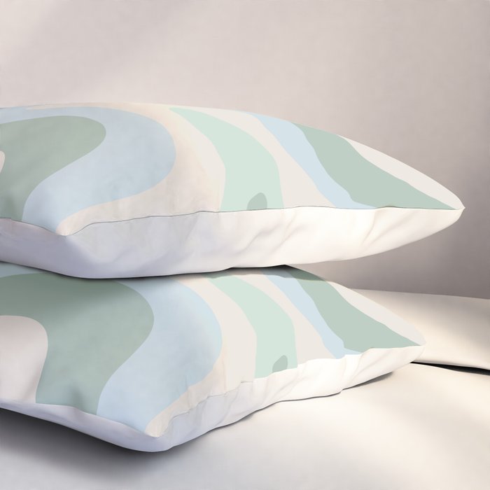 Retro Liquid Swirl Abstract Pattern Celadon Green Baby Blue Beige Pillow Sham Gallery Image 3