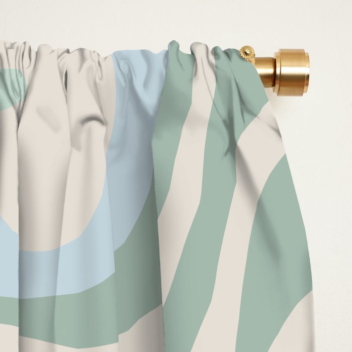 Retro Liquid Swirl Abstract Pattern Celadon Green Baby Blue Beige Window Curtain Gallery Image 2