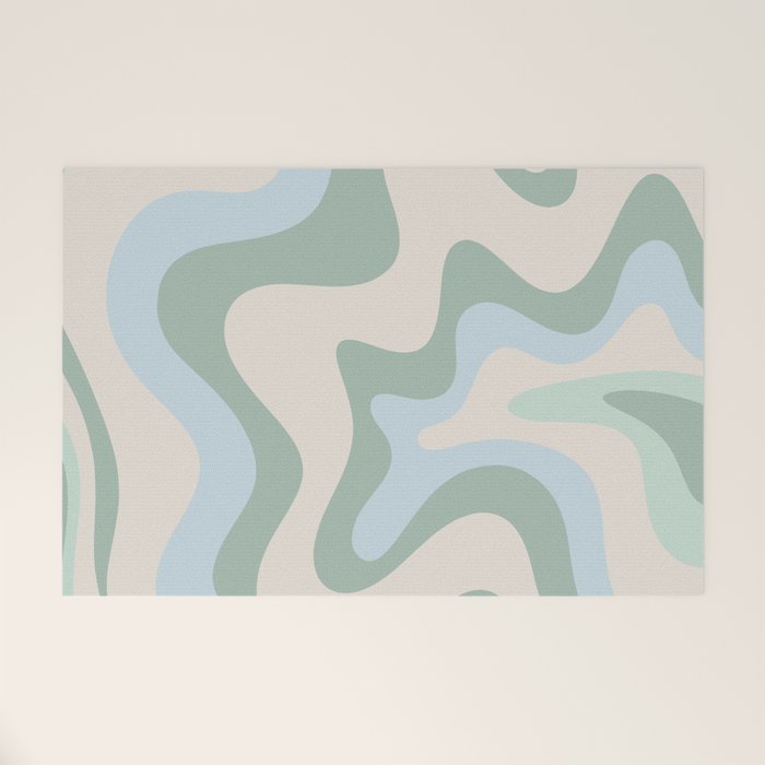 Retro Liquid Swirl Abstract Pattern Celadon Green Baby Blue Beige Welcome Mat Gallery Image 1