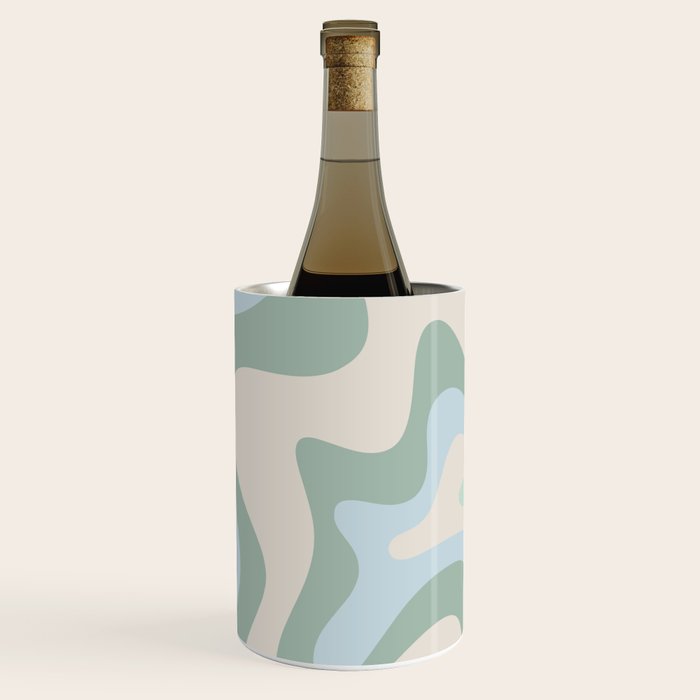 Retro Liquid Swirl Abstract Pattern Celadon Green Baby Blue Beige Wine Chiller Gallery Image 1