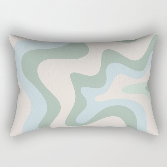 Retro Liquid Swirl Abstract Pattern Celadon Green Baby Blue Beige Rectangular Pillow Gallery Image 2
