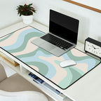 Retro Liquid Swirl Abstract Pattern Celadon Green Baby Blue Beige Desk Mat Gallery Image 2