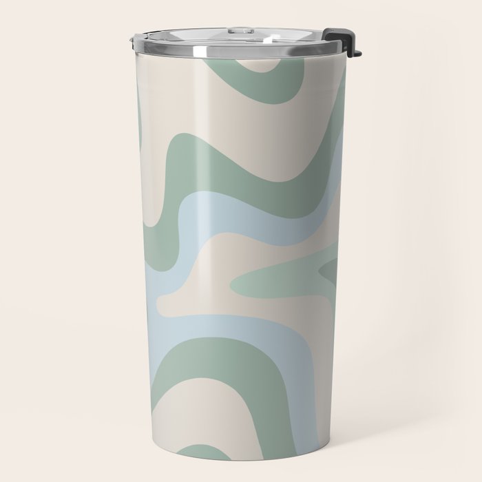 Retro Liquid Swirl Abstract Pattern Celadon Green Baby Blue Beige Travel Mug Gallery Image 2