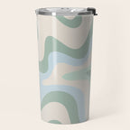 Retro Liquid Swirl Abstract Pattern Celadon Green Baby Blue Beige Travel Mug Gallery Image 2