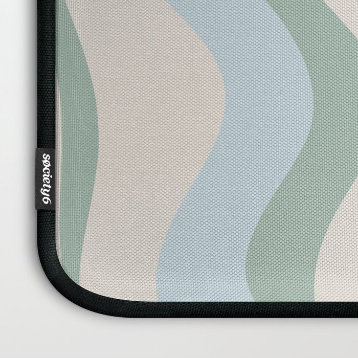 Retro Liquid Swirl Abstract Pattern Celadon Green Baby Blue Beige Laptop Sleeve Gallery Image 3