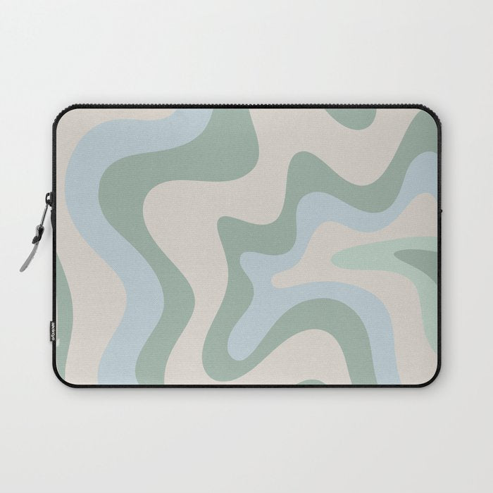 Retro Liquid Swirl Abstract Pattern Celadon Green Baby Blue Beige Laptop Sleeve Gallery Image 1