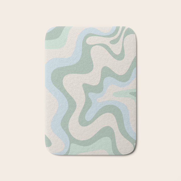 Retro Liquid Swirl Abstract Pattern Celadon Green Baby Blue Beige Bath Mat Gallery Image 1