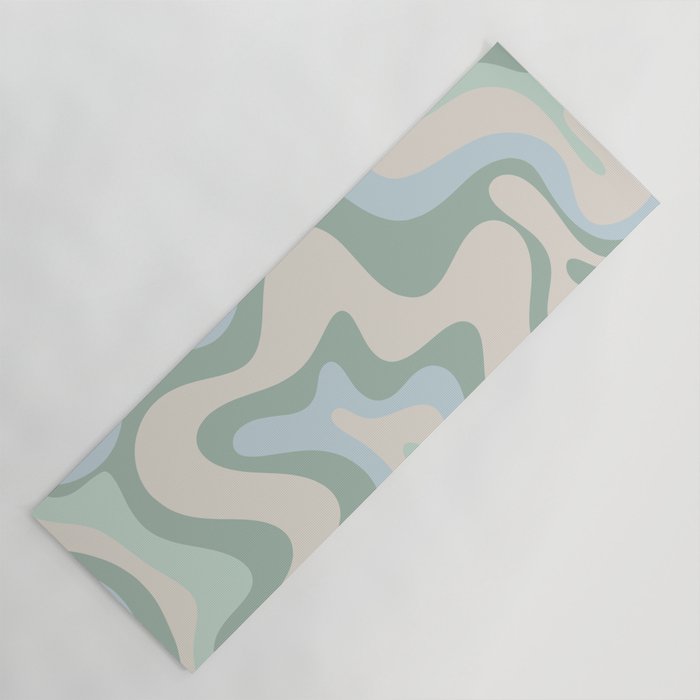 Retro Liquid Swirl Abstract Pattern Celadon Green Baby Blue Beige Yoga Mat Gallery Image 1