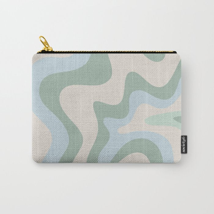 Retro Liquid Swirl Abstract Pattern Celadon Green Baby Blue Beige Carry All Pouch Gallery Image 1