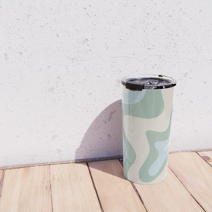 Retro Liquid Swirl Abstract Pattern Celadon Green Baby Blue Beige Travel Mug Gallery Image 4