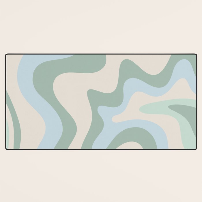 Retro Liquid Swirl Abstract Pattern Celadon Green Baby Blue Beige Desk Mat Gallery Image 3