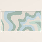Retro Liquid Swirl Abstract Pattern Celadon Green Baby Blue Beige Desk Mat Gallery Image 3