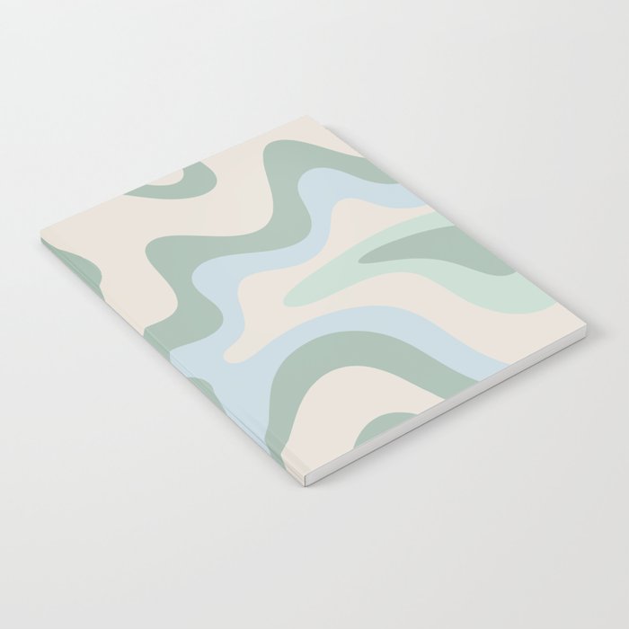 Retro Liquid Swirl Abstract Pattern Celadon Green Baby Blue Beige Notebook Gallery Image 1