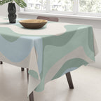 Retro Liquid Swirl Abstract Pattern Celadon Green Baby Blue Beige Tablecloth Gallery Image 3