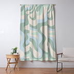 Retro Liquid Swirl Abstract Pattern Celadon Green Baby Blue Beige Window Curtain Gallery Image 5