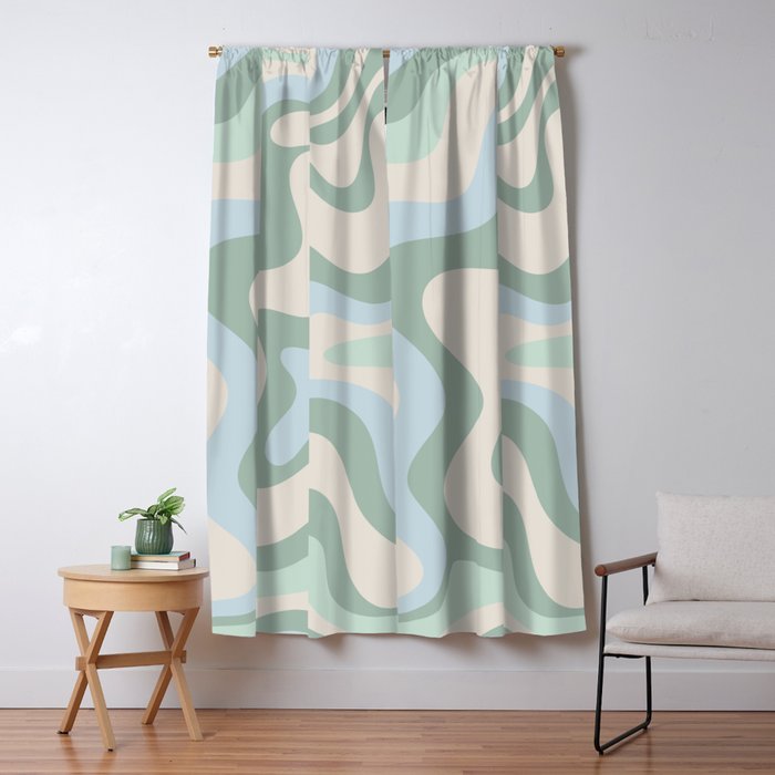 Retro Liquid Swirl Abstract Pattern Celadon Green Baby Blue Beige Window Curtain Gallery Image 5