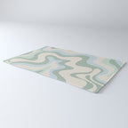 Retro Liquid Swirl Abstract Pattern Celadon Green Baby Blue Beige Rug Gallery Image 3