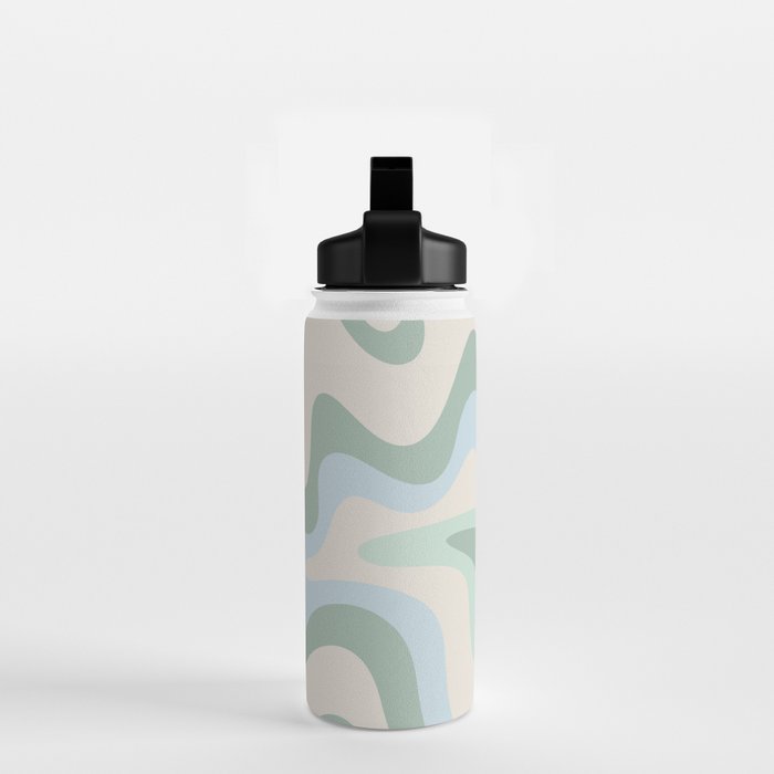 Retro Liquid Swirl Abstract Pattern Celadon Green Baby Blue Beige Water Bottle Gallery Image 2