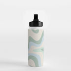 Retro Liquid Swirl Abstract Pattern Celadon Green Baby Blue Beige Water Bottle Gallery Image 2