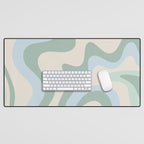 Retro Liquid Swirl Abstract Pattern Celadon Green Baby Blue Beige Desk Mat Gallery Image 1