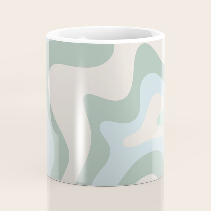 Retro Liquid Swirl Abstract Pattern Celadon Green Baby Blue Beige Coffee Mug Gallery Image 4
