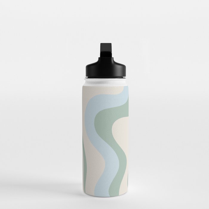 Retro Liquid Swirl Abstract Pattern Celadon Green Baby Blue Beige Water Bottle Gallery Image 3