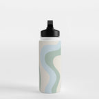 Retro Liquid Swirl Abstract Pattern Celadon Green Baby Blue Beige Water Bottle Gallery Image 3
