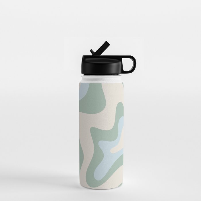 Retro Liquid Swirl Abstract Pattern Celadon Green Baby Blue Beige Water Bottle Gallery Image 1
