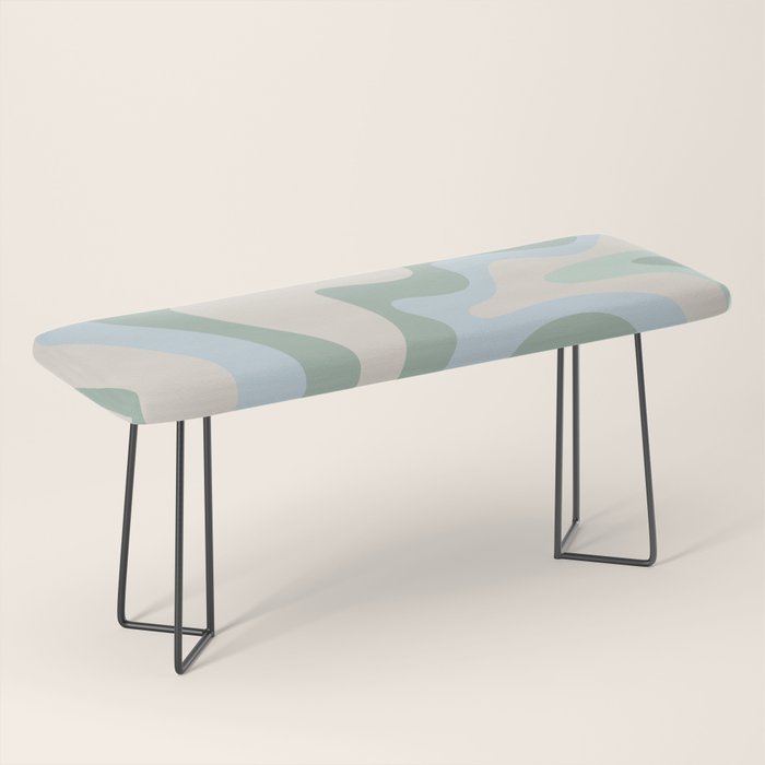 Retro Liquid Swirl Abstract Pattern Celadon Green Baby Blue Beige Bench Gallery Image 1