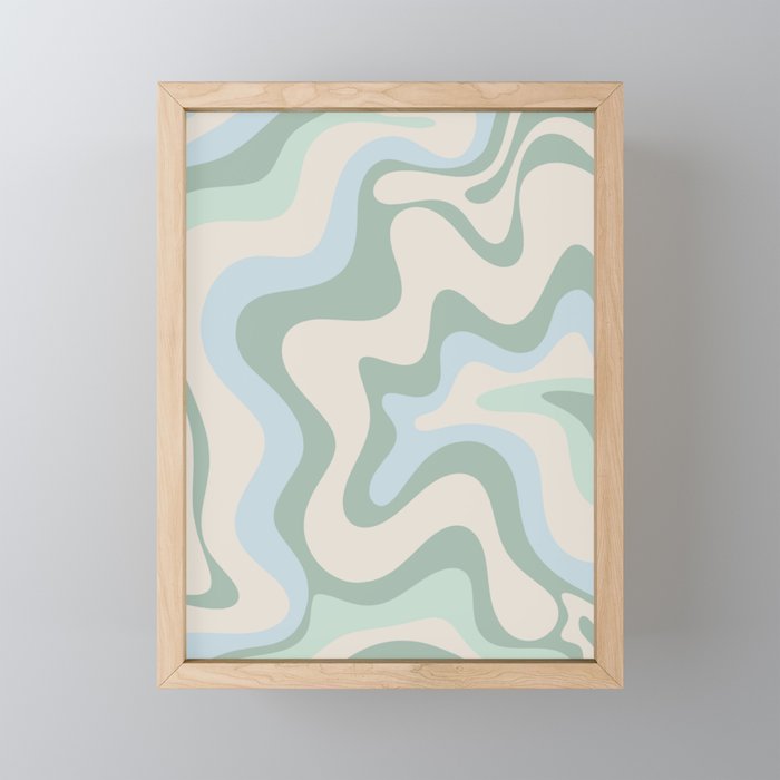 Retro Liquid Swirl Abstract Pattern Celadon Green Baby Blue Beige Mini Art Print Gallery Image 1