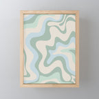 Retro Liquid Swirl Abstract Pattern Celadon Green Baby Blue Beige Mini Art Print Gallery Image 1