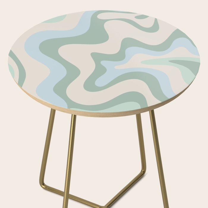 Retro Liquid Swirl Abstract Pattern Celadon Green Baby Blue Beige Side Table Gallery Image 2