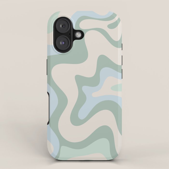 Retro Liquid Swirl Abstract Pattern Celadon Green Baby Blue Beige iPhone Case Gallery Image 1